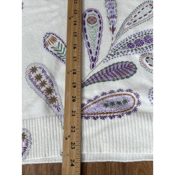 Ann Taylor Loft Sweater Womens M White Vneck Pullover Paisley Print Cotton Blend - Picture 4 of 4